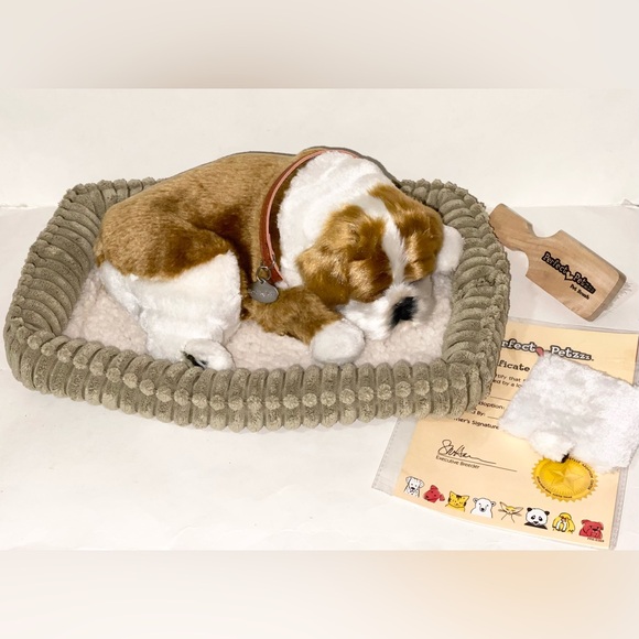 SOLD - WORKING Perfect Petzzz Pet Toy Small Bulldog Sleeping Breathing Puppy Dog - Picture 1 of 16